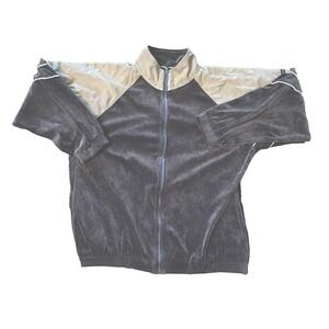 Vintage Men's Adolfo Sport Velour Zip Up Track Jacket Brown & Cream XL